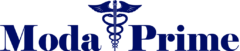A blue ModaPrimeUSA Logo with a medical symbol featuring snake and staff